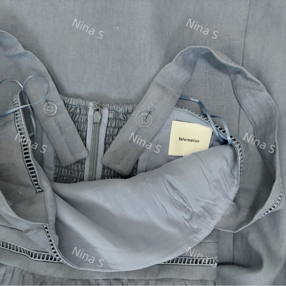 Reformation Everett Cornflower Blue Midi Linen Dress - 8 - Picture 6 of 7